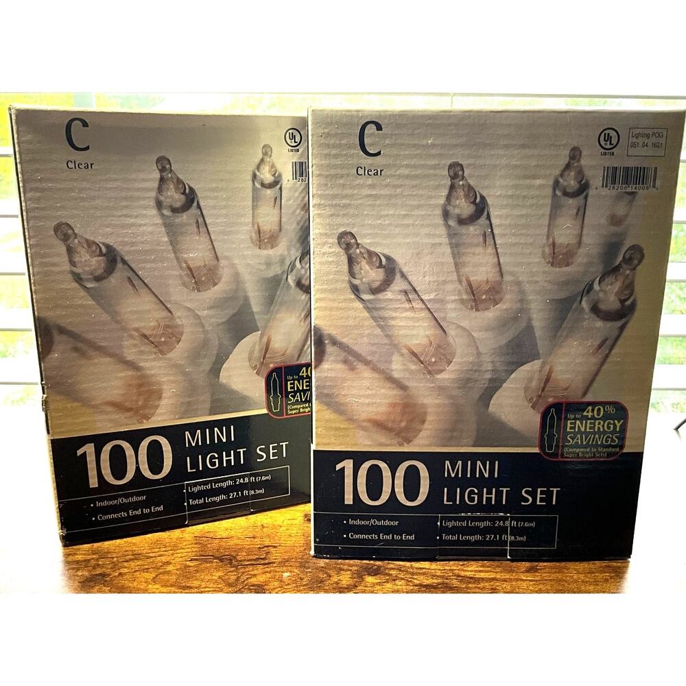 NIB Christmas Holiday Lights 100 ct Clear Mini Light Set 2 Boxes Indoor Outdoor